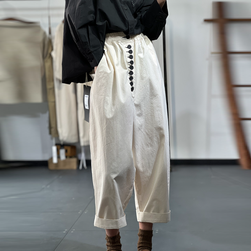 簡約．素色設計感高腰哈倫寬褲