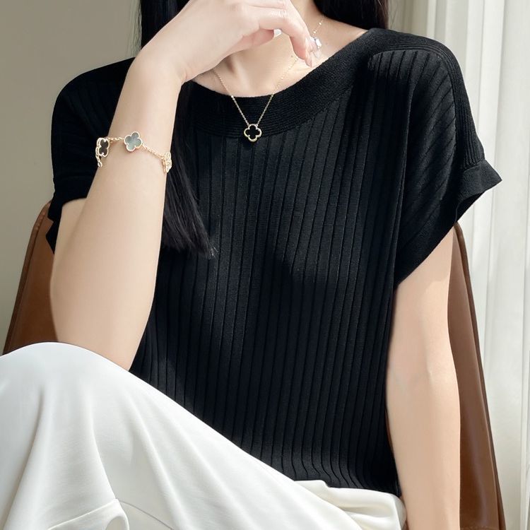 一字領短袖針織上衣 夏季寬鬆百搭內搭衫