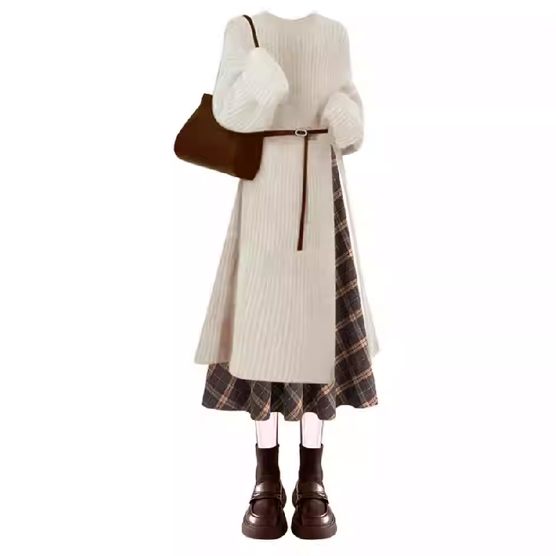 【單品可選】法式高級感套裝氣質長針織毛衣搭顯瘦格紋半身裙兩件套