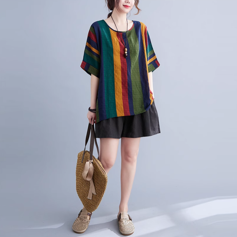 休閒·文藝優雅寬鬆蝙蝠袖上衣 寬鬆減齡t恤