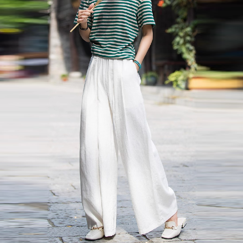 棉麻寬褲休閒顯瘦 高腰素色透氣親膚休閒褲*9色/M-3XL