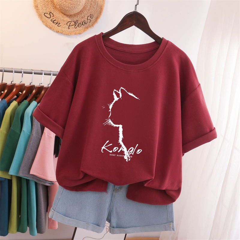 減齡貓咪純棉短袖t恤 小眾寬鬆上衣