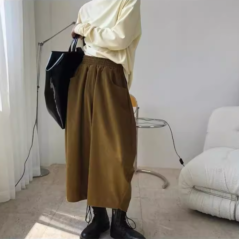 縮口寬褲小哈褲 秋冬日系復古寬鬆男友風收口褲