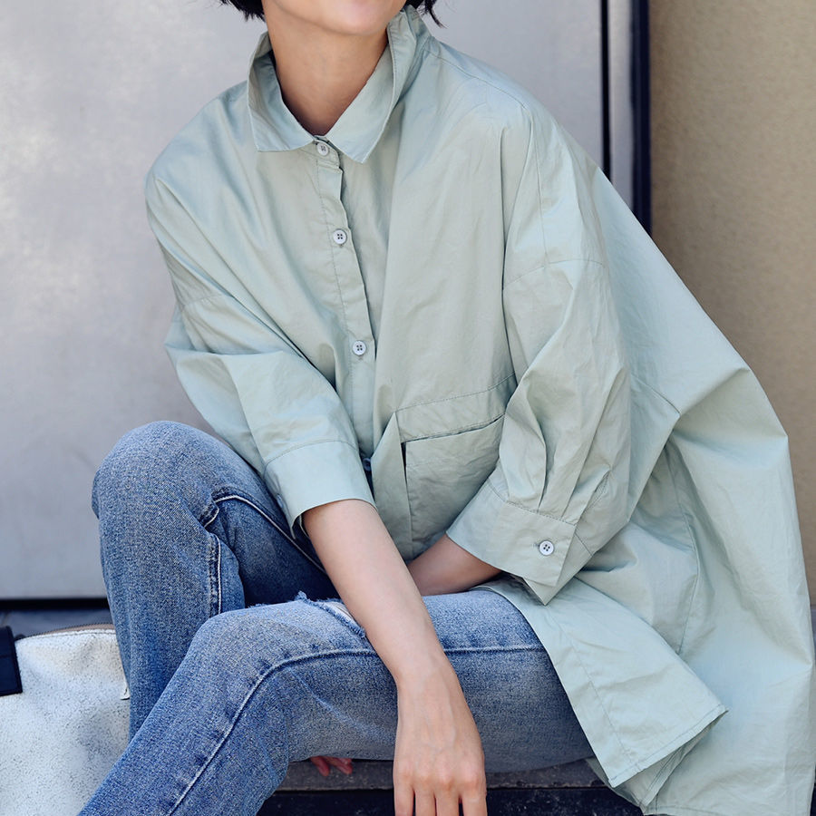 設計感長版襯衫 薰衣草紫 寬鬆顯瘦 前短後長 五分袖 大尺碼友善