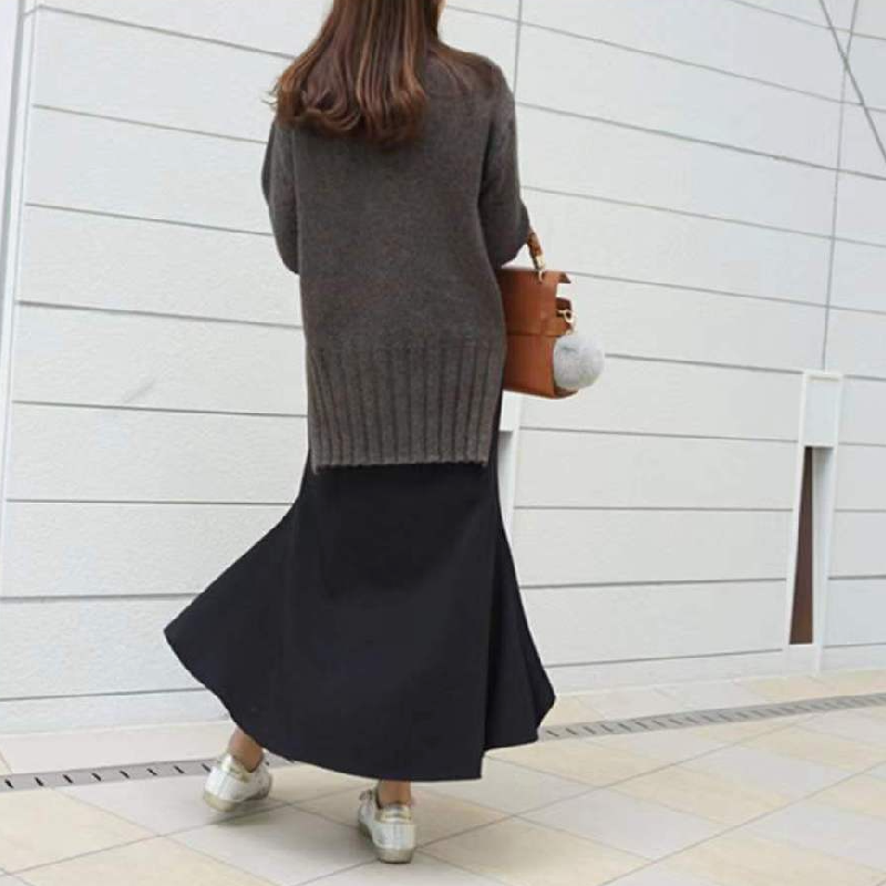 二合一設計不規則拼接保暖褲裙 高腰刷毛修身長褲裙