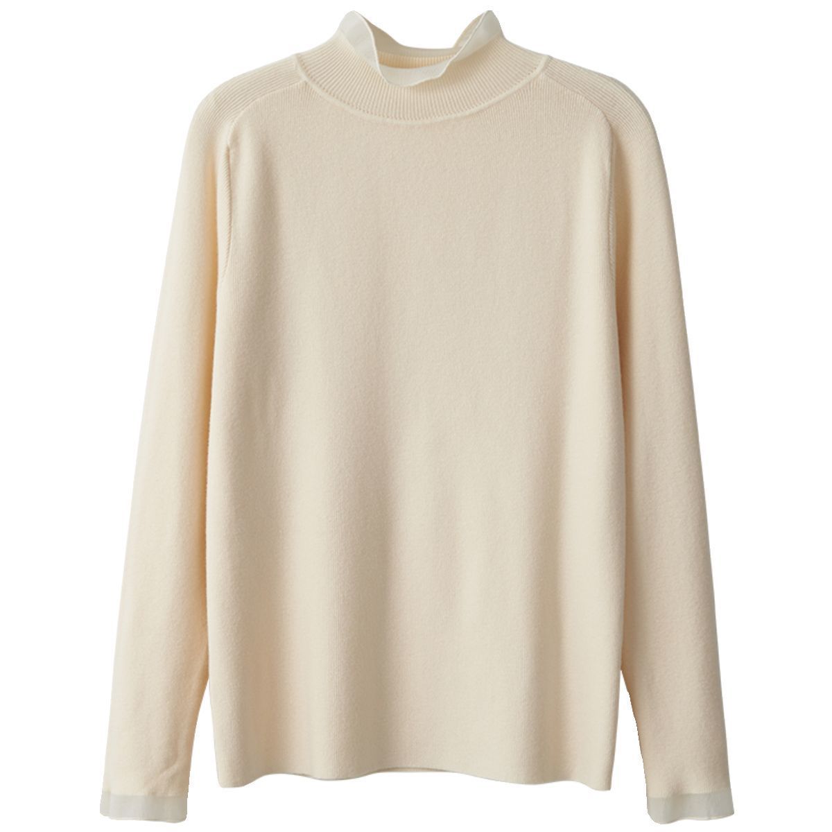 韓國花邊立領上衣-素面蕾絲婚禮OL針織長袖拼接親膚