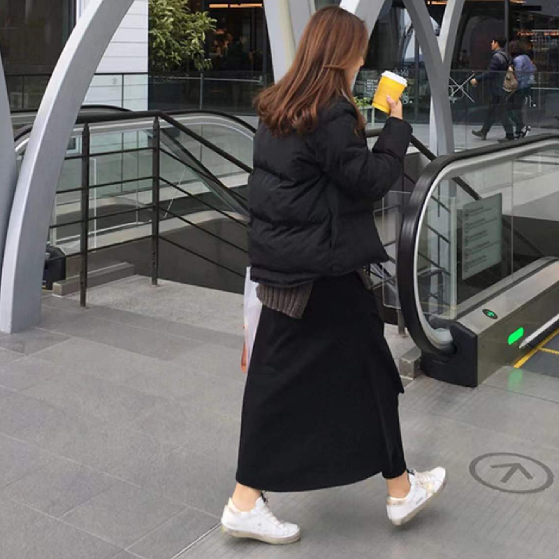 二合一設計不規則拼接保暖褲裙 高腰刷毛修身長褲裙