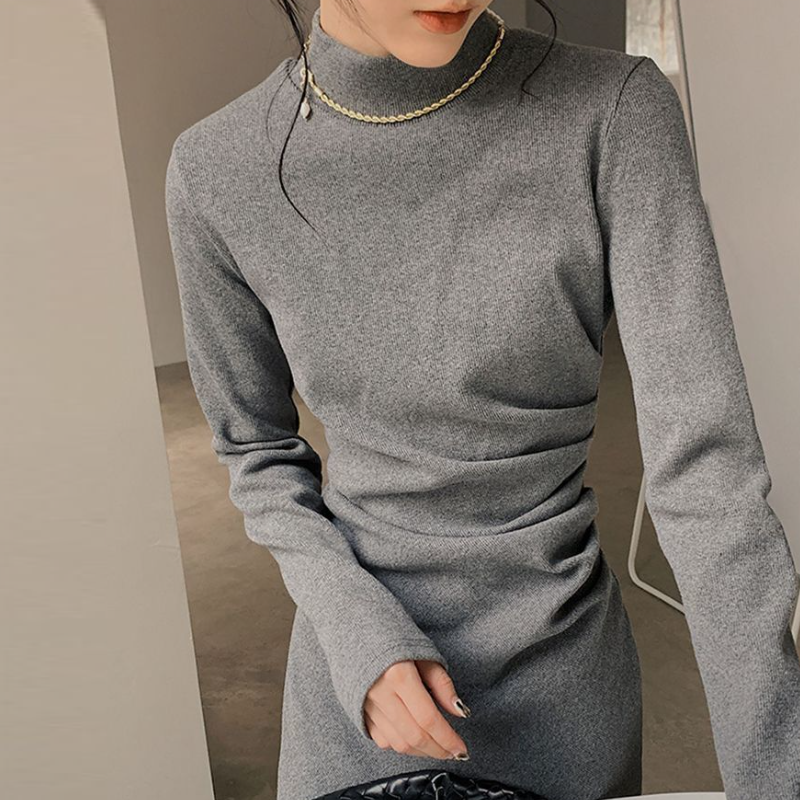 法式修身針織短洋裝 半高領設計 秋冬簡約氣質款