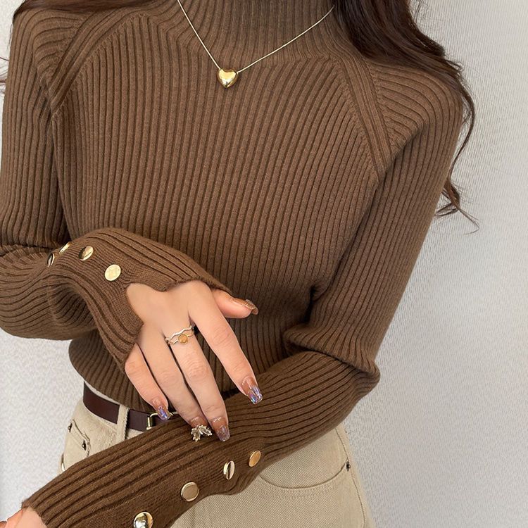 半高領針織上衣 設計感小眾毛衣春秋內搭