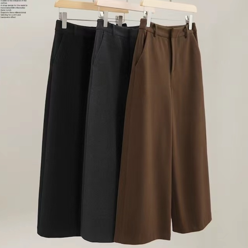 毛呢八分寬褲 秋冬新款休閒寬鬆顯瘦