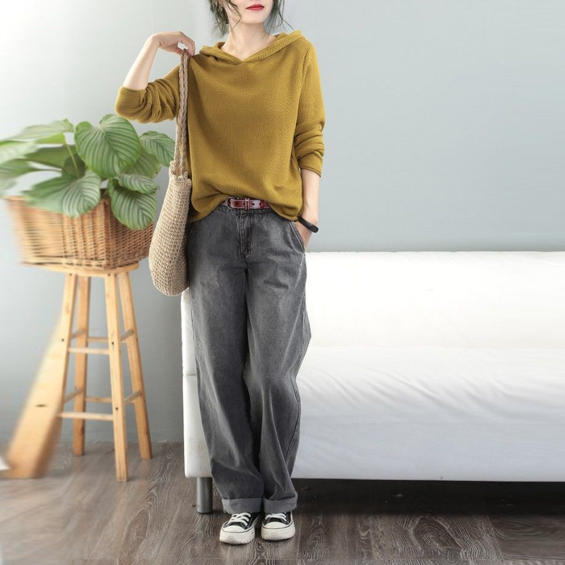 秋季寬鬆連帽針織衫 慵懶風毛衣 韓版內搭上衣