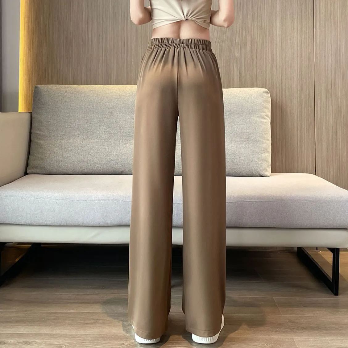 高腰垂感 優雅隨行 Korea正韓 垂感闊腿褲薄款 窄版 直筒褲 休閒褲