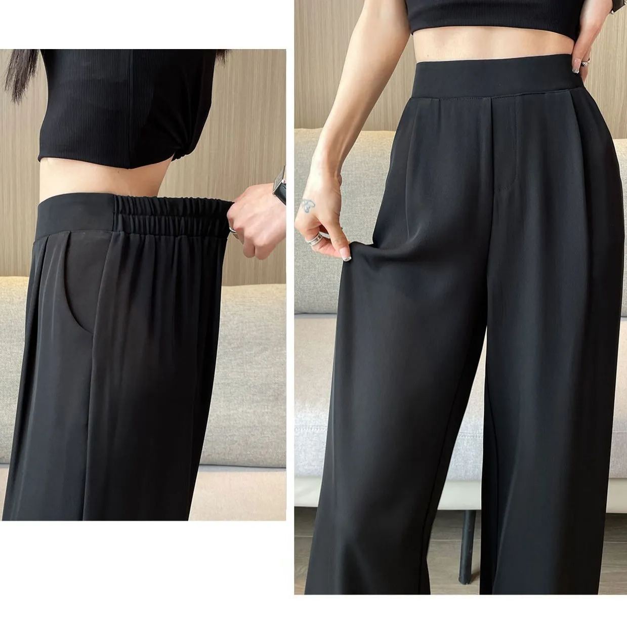 高腰垂感 優雅隨行 Korea正韓 垂感闊腿褲薄款 窄版 直筒褲 休閒褲