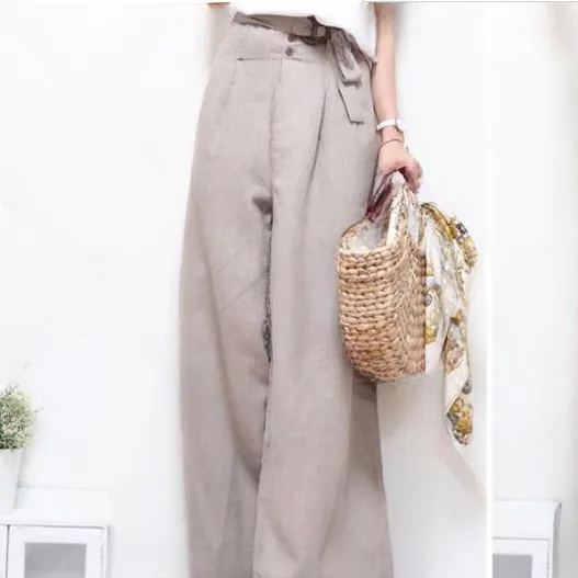 休閑時尚套裝 圓領 無袖 短袖 綁帶 寬褲 兩件套