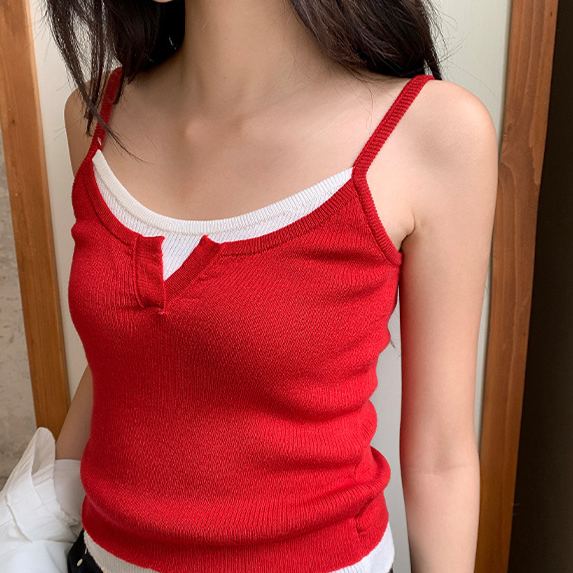 心動信號 假兩件吊帶Bratop小背心無袖上衣