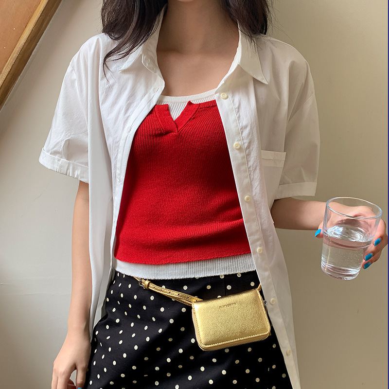 心動信號 假兩件吊帶Bratop小背心無袖上衣