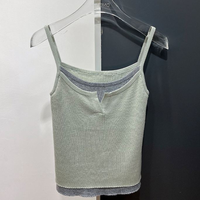 心動信號 假兩件吊帶Bratop小背心無袖上衣