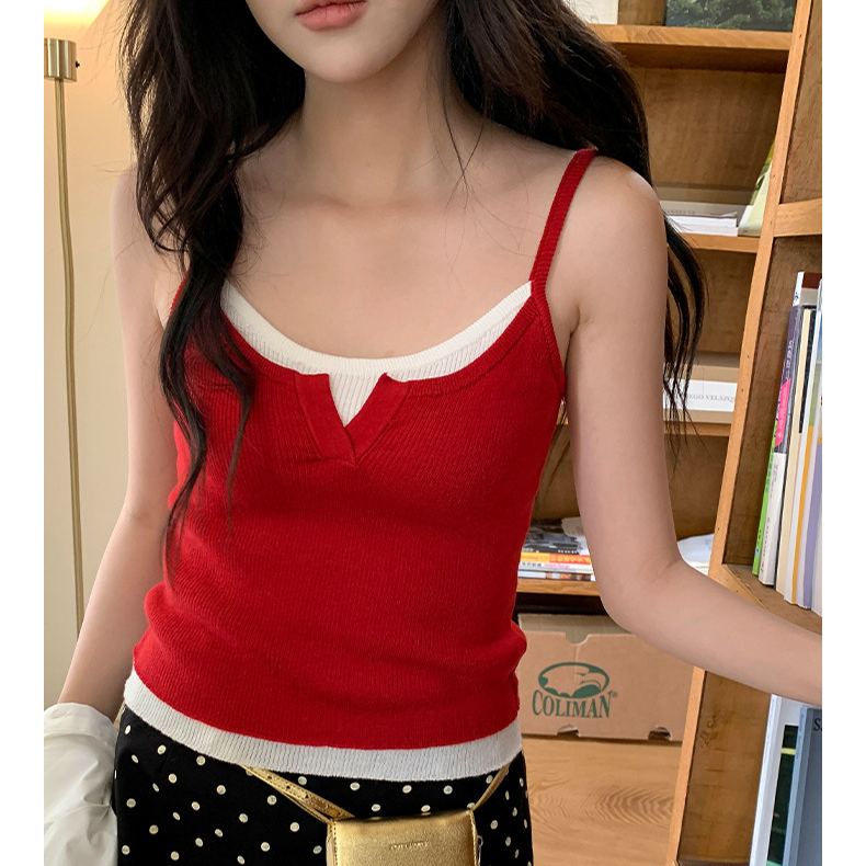 心動信號 假兩件吊帶Bratop小背心無袖上衣