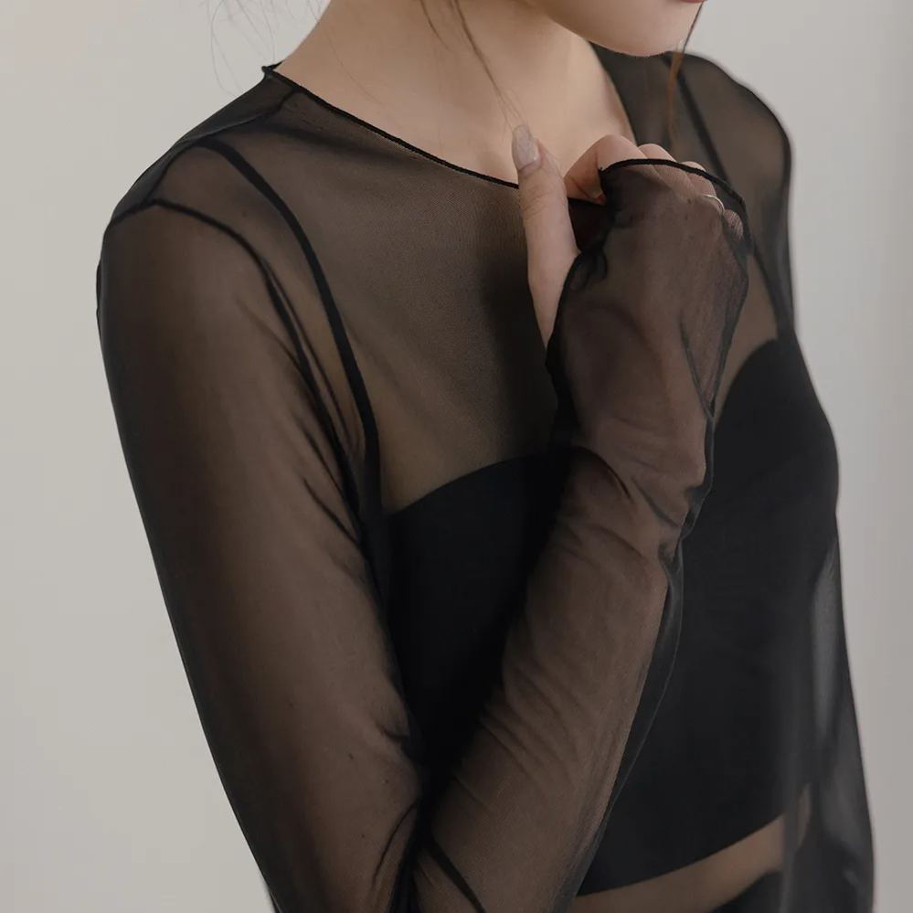 透膚細網長袖上衣 百搭防曬