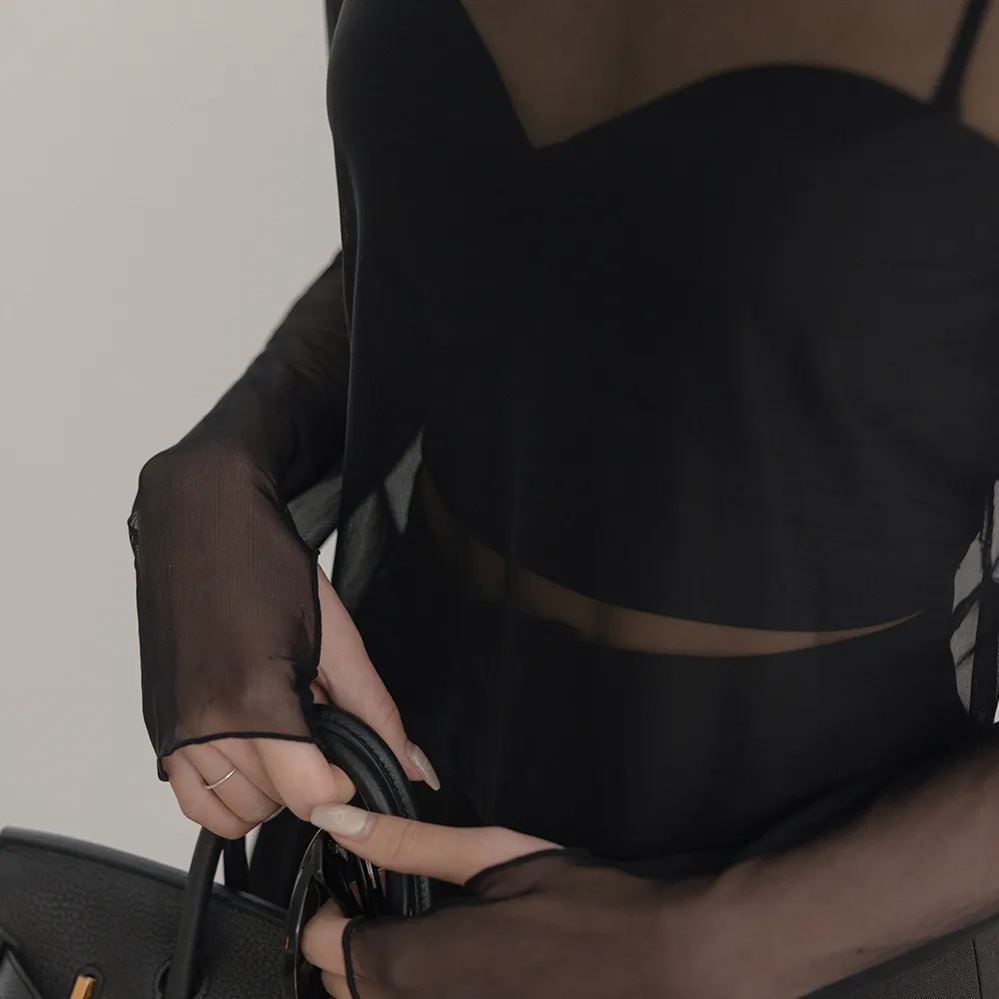 透膚細網長袖上衣 百搭防曬