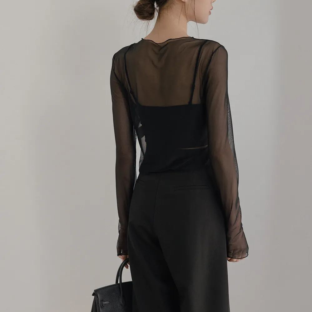 透膚細網長袖上衣 百搭防曬