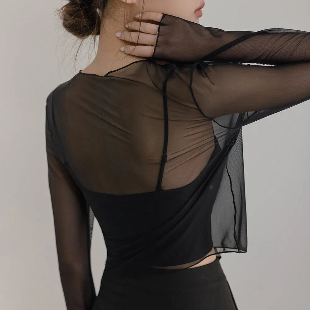 透膚細網長袖上衣 百搭防曬