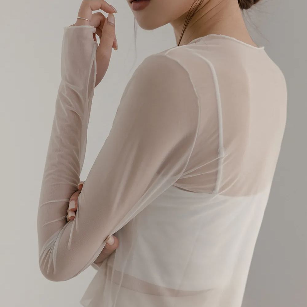 透膚細網長袖上衣 百搭防曬