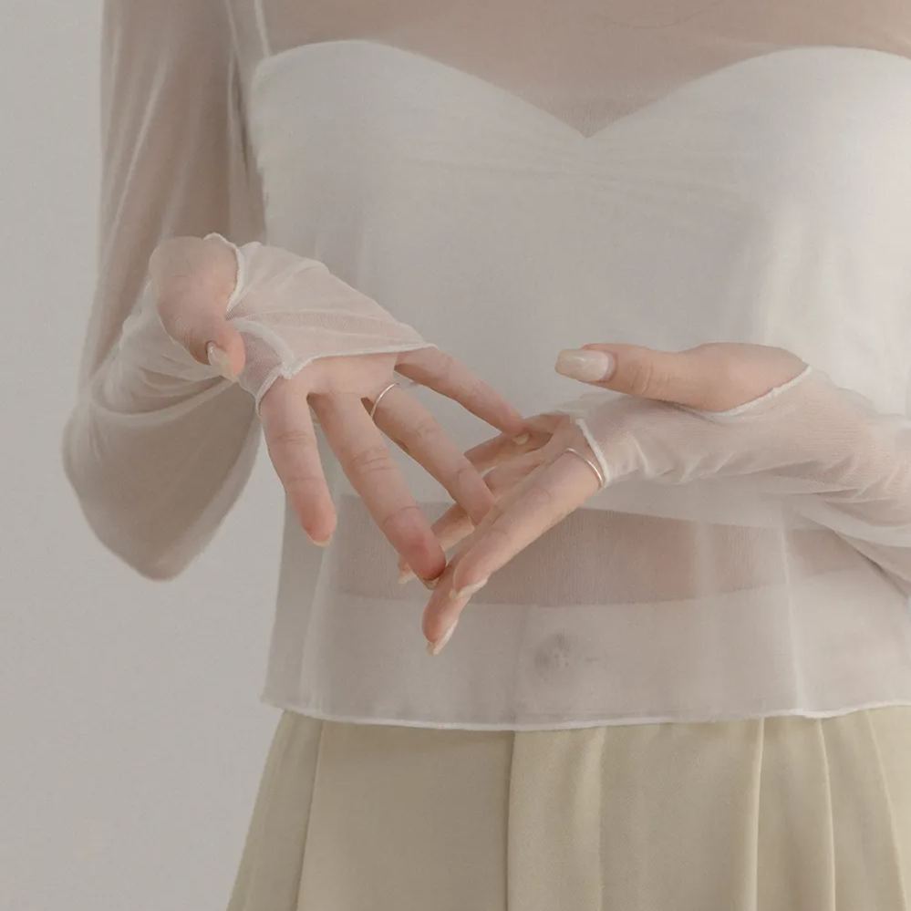 透膚細網長袖上衣 百搭防曬