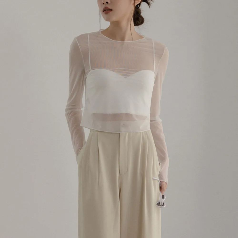 透膚細網長袖上衣 百搭防曬