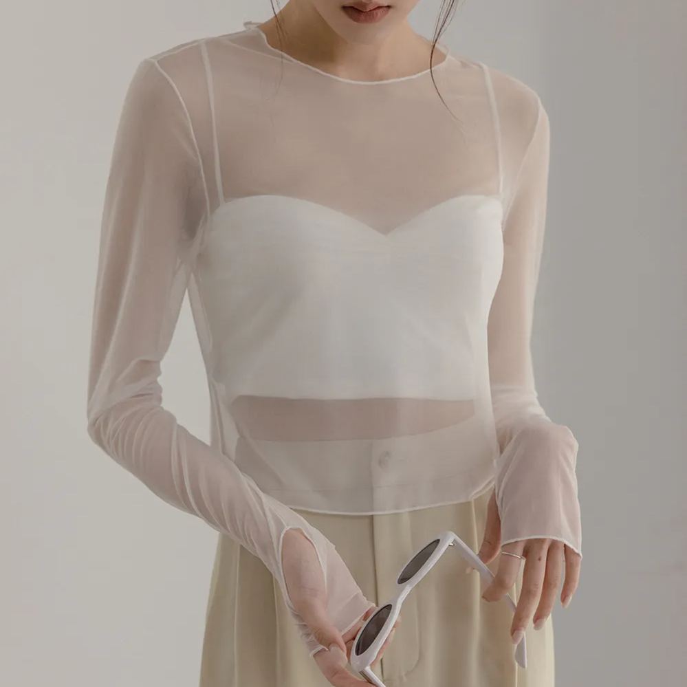 透膚細網長袖上衣 百搭防曬