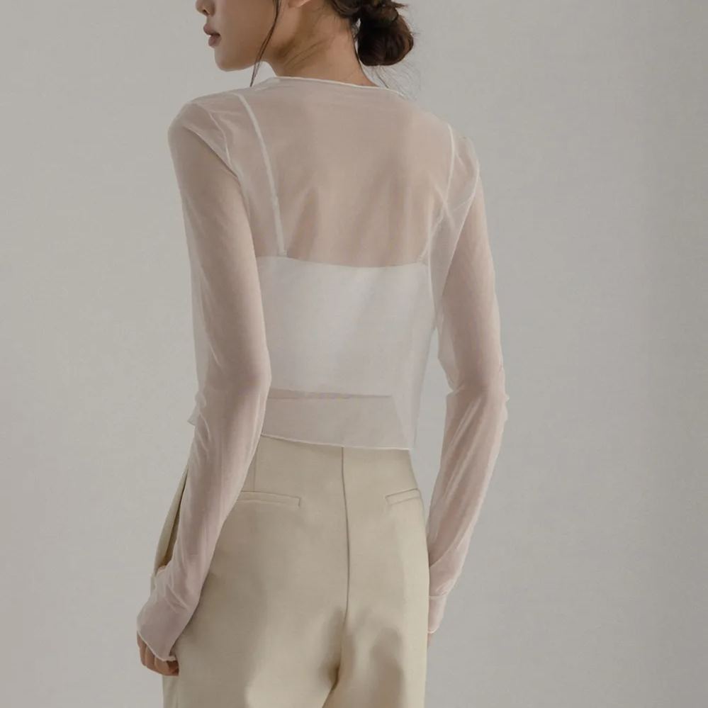 透膚細網長袖上衣 百搭防曬