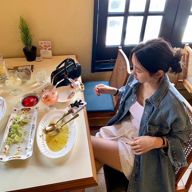 韓國正連線 夏日晚風 條紋蕾絲花邊抽繩短褲