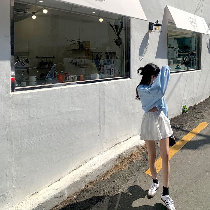 韓國正連線 夏日晚風 條紋蕾絲花邊抽繩短褲