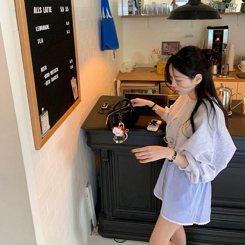 韓國正連線 夏日晚風 條紋蕾絲花邊抽繩短褲