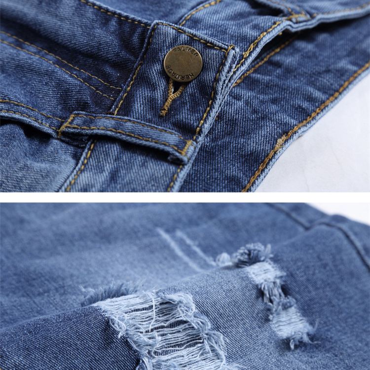 潮流韓妞 高人氣時尚寬鬆破洞顯瘦高腰哈倫九分牛仔褲