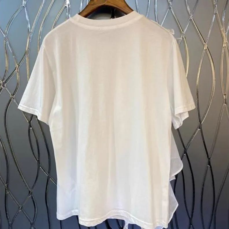 時尚 網紗 拼接 荷葉邊 寬鬆 短袖 T恤