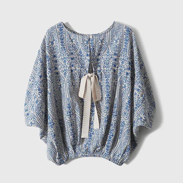 出遊必備 清新 背部蝴蝶結 寬鬆 顯瘦 圓領 七分袖 襯衫