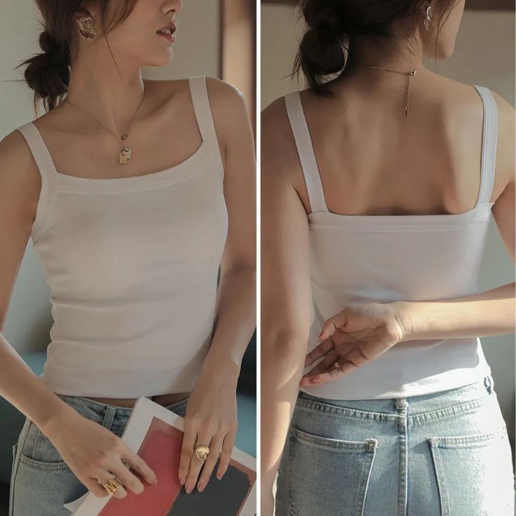 BRATOP 小可愛 純色吊帶背心 白色大圓領 防走光背心式吊帶