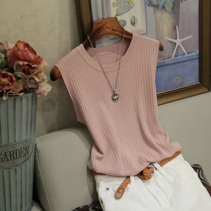 超高C/P值 百搭小可愛 外穿背心 緊身短款小吊帶冰絲薄款針織衫無袖上衣