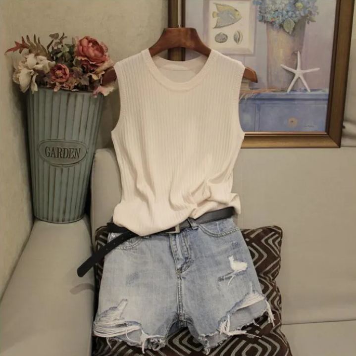 超高C/P值 百搭小可愛 外穿背心 緊身短款小吊帶冰絲薄款針織衫無袖上衣