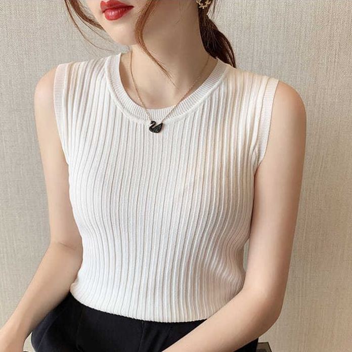 超高C/P值 百搭小可愛 外穿背心 緊身短款小吊帶冰絲薄款針織衫無袖上衣