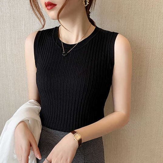 超高C/P值 百搭小可愛 外穿背心 緊身短款小吊帶冰絲薄款針織衫無袖上衣