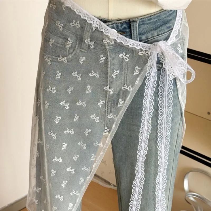 韓國疊疊樂 疊穿主義 ins系帶博主款蕾絲紗裙小眾綁帶設計辣妹圍裙半身裙屁簾