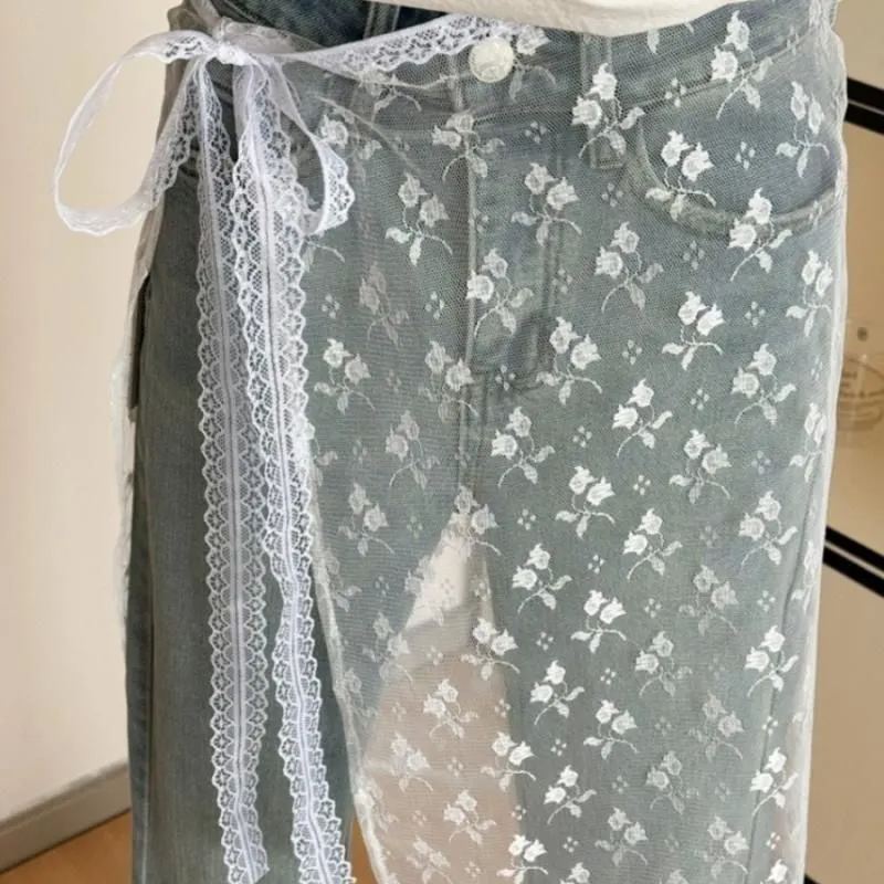 韓國疊疊樂 疊穿主義 ins系帶博主款蕾絲紗裙小眾綁帶設計辣妹圍裙半身裙屁簾