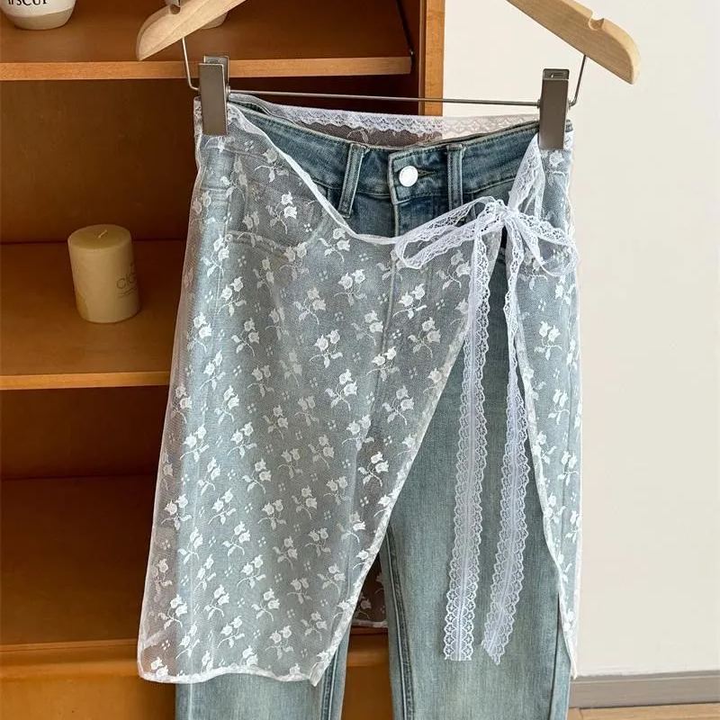 韓國疊疊樂 疊穿主義 ins系帶博主款蕾絲紗裙小眾綁帶設計辣妹圍裙半身裙屁簾