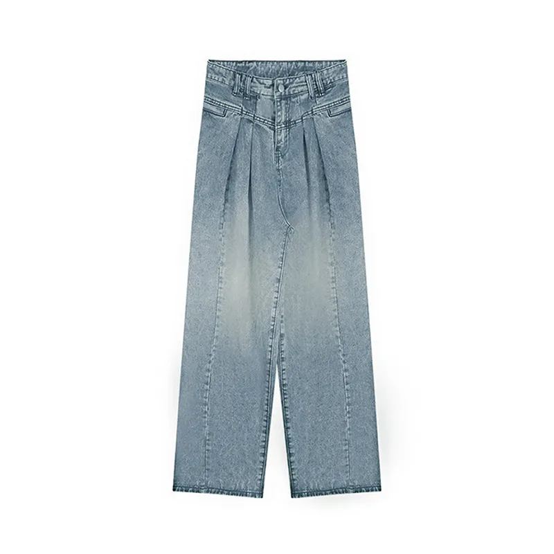 復古 高腰顯瘦 寬鬆 直筒 設計感 垂感 拖地褲 牛仔褲