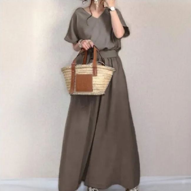 顯瘦洋裝 氣質通勤 收腰純色 淑女 長裙 洋裝