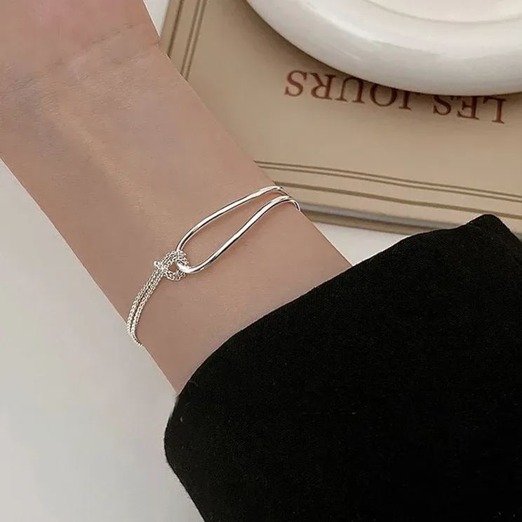 打結 拼接 925純銀 手鍊 高級感 氣質 簡約 半圈 銀手鐲 手鍊