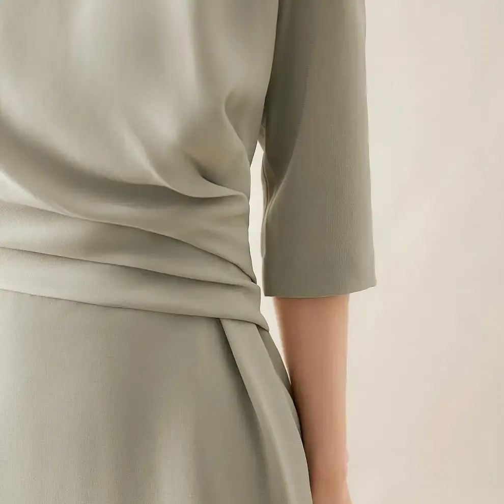 法式 船領 腰間捏褶 氣質 五分袖 約會洋裝