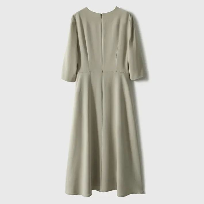 法式 船領 腰間捏褶 氣質 五分袖 約會洋裝